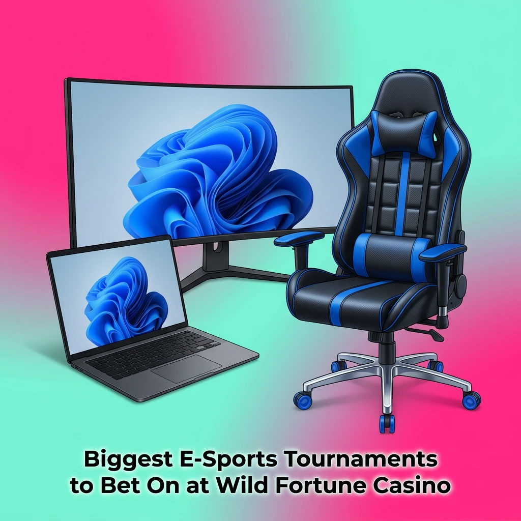 Table listing major e-sports tournaments for CS2, Dota 2, LoL, Valorant, and more available at Wild Fortune Casino.