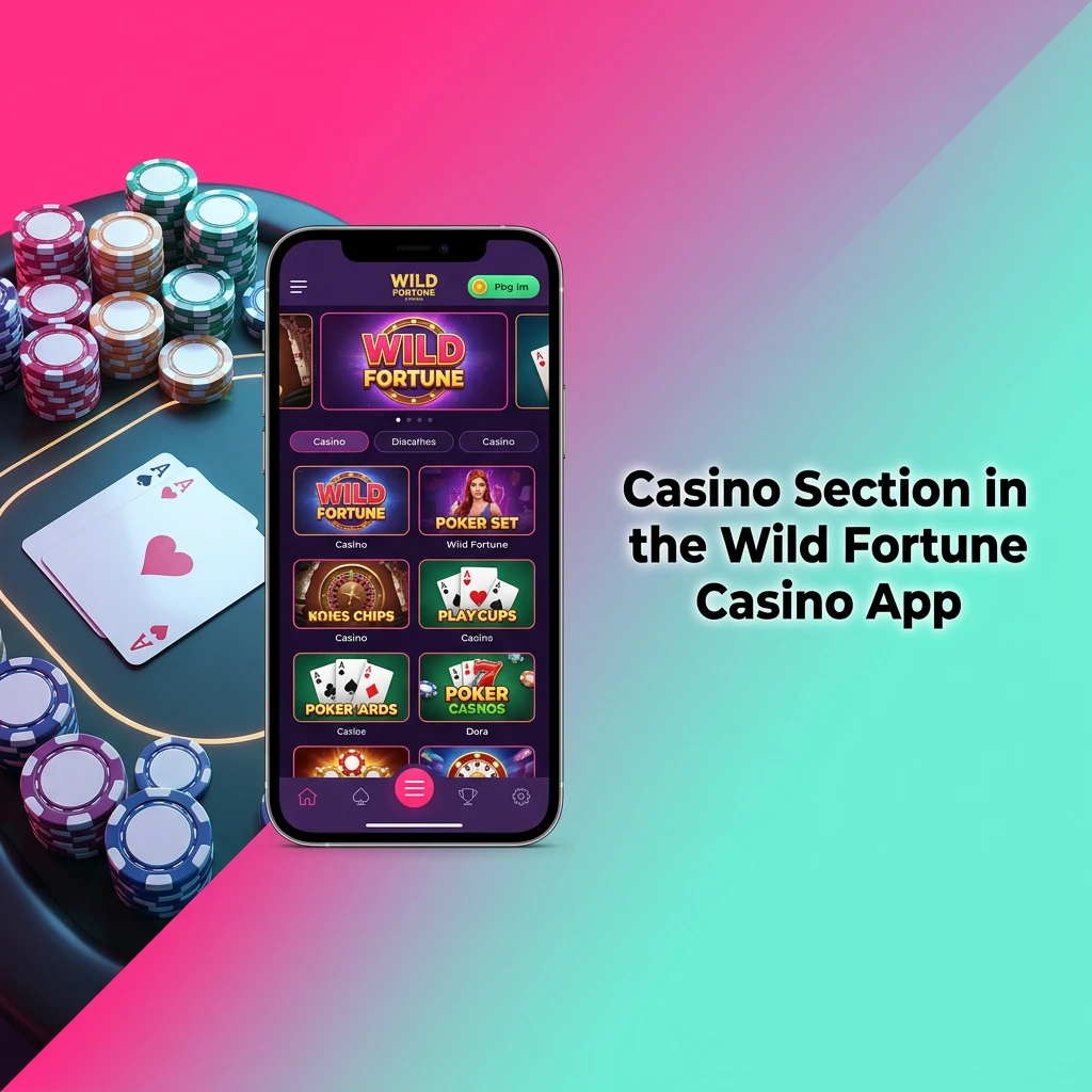 Casino section of Wild Fortune app showing game categories including slots, table games, live casino, and jackpot games