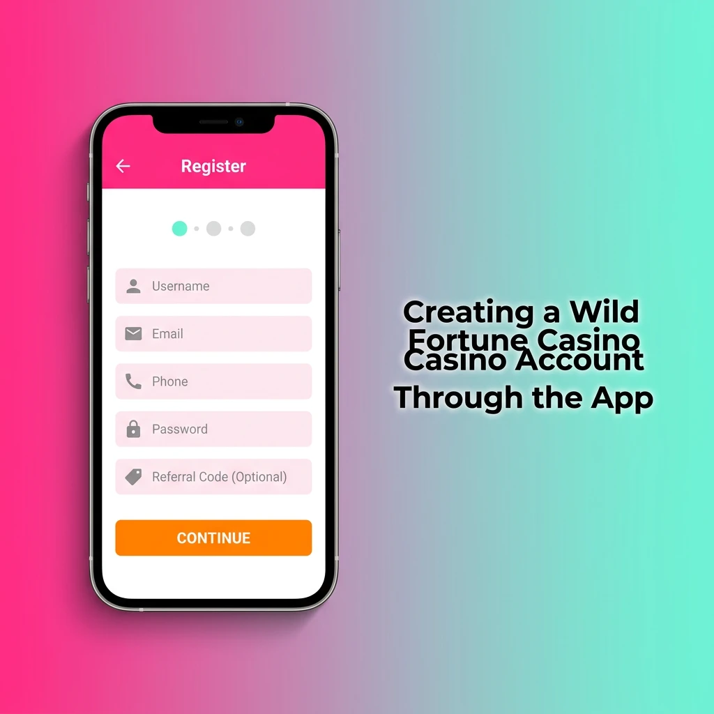 Wild Fortune Casino app registration screen showing step-by-step account creation process on a mobile device