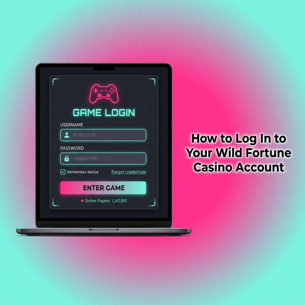 Wild Fortune Casino login screen showing email and password fields with a Log In button to access your account