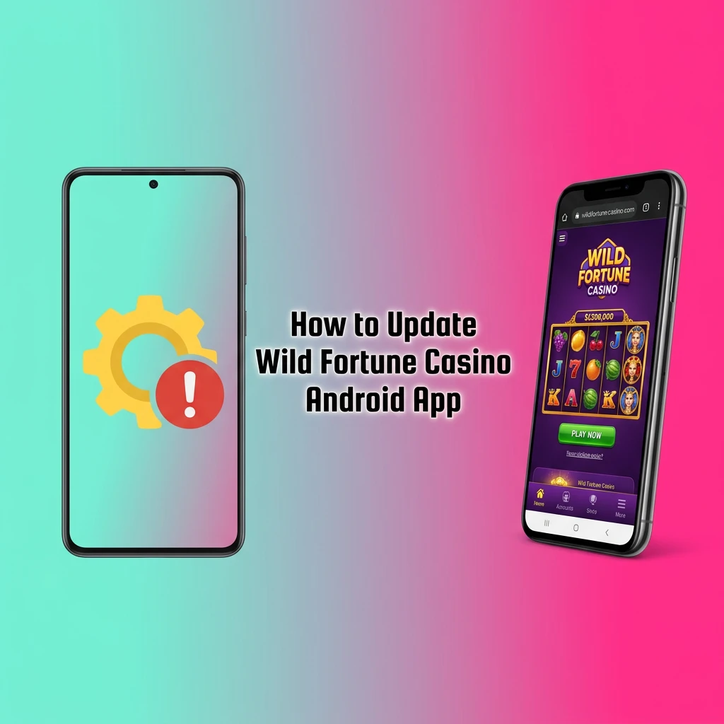 Steps to update Wild Fortune Casino Android APK app, showing download and installation process over existing version