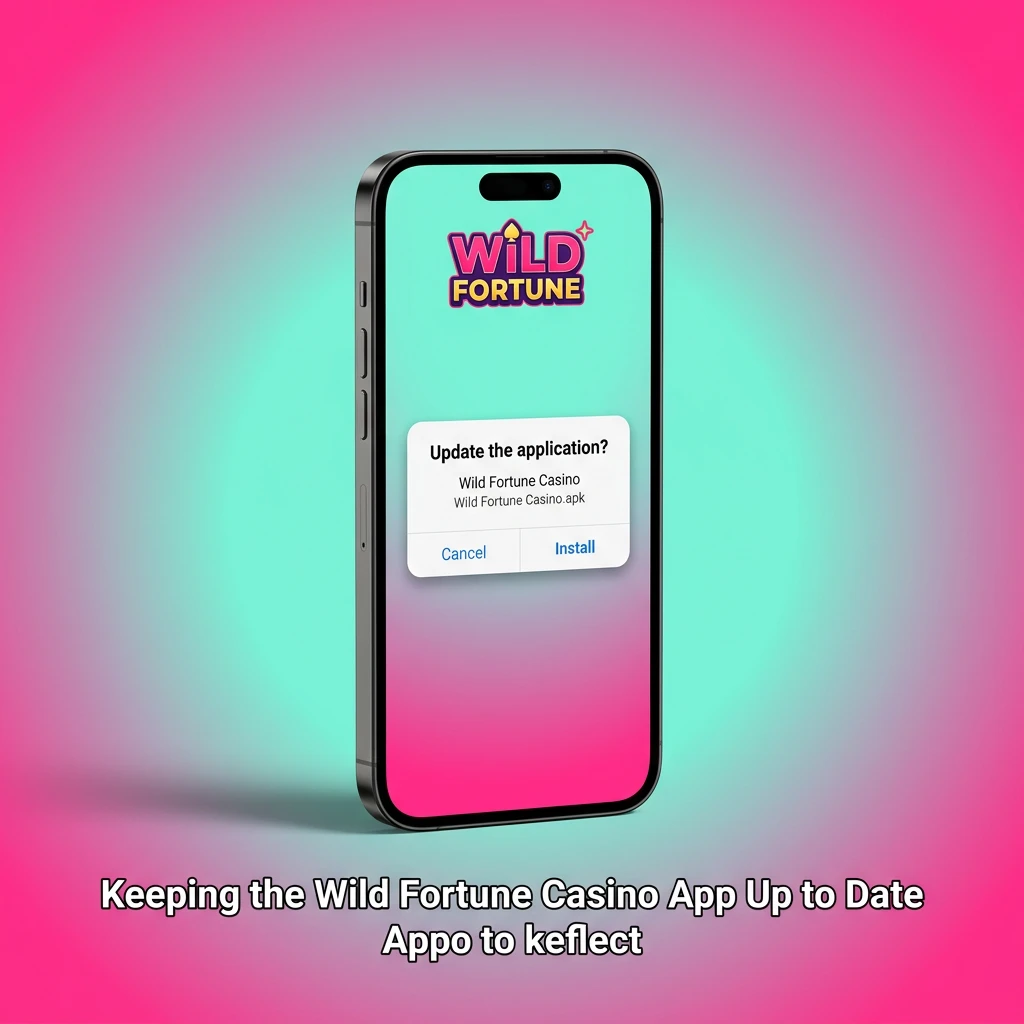 Smartphone displaying Wild Fortune Casino app with automatic update indicator, no manual download required