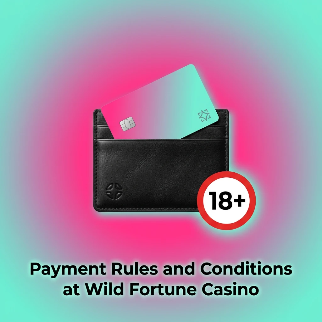 Payment rules at Wild Fortune Casino covering verification, withdrawal methods, bonuses, AUD limits, and one account policy.