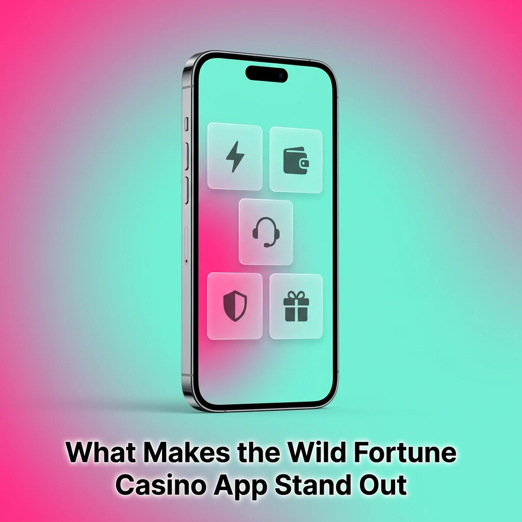 Wild Fortune Casino mobile app interface showing pokies, sportsbook, and AUD payment options for Australian players
