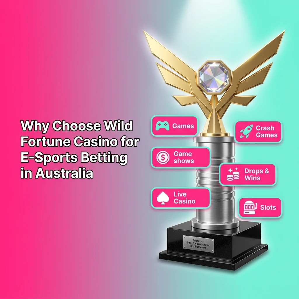 Wild Fortune Casino esports betting platform showing odds, mobile app, and Australian payment options for bettors